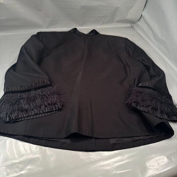 Dana Buchman Blazer Womens Silk Feather Trim  Jacket Velvet Buttons Long Sleeves - Picture 13 of 15
